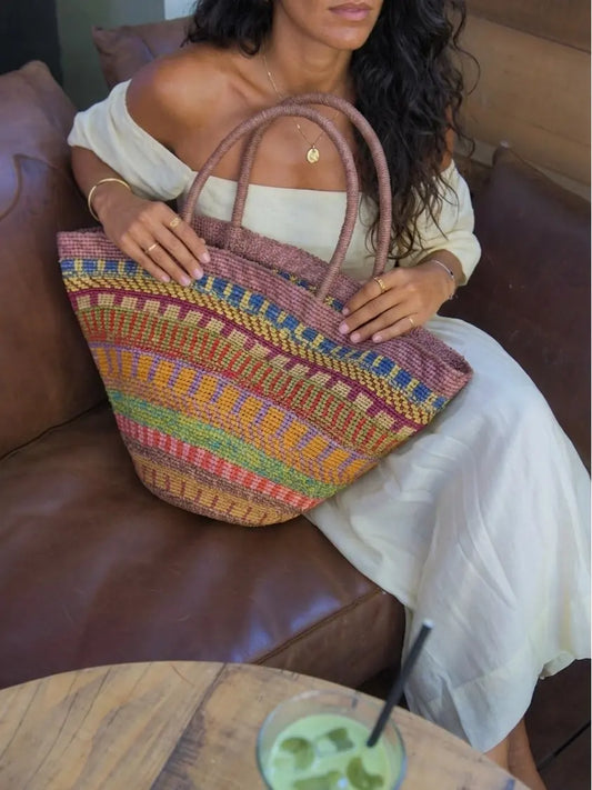 Handwoven Multicolor Raffia Tote Bag