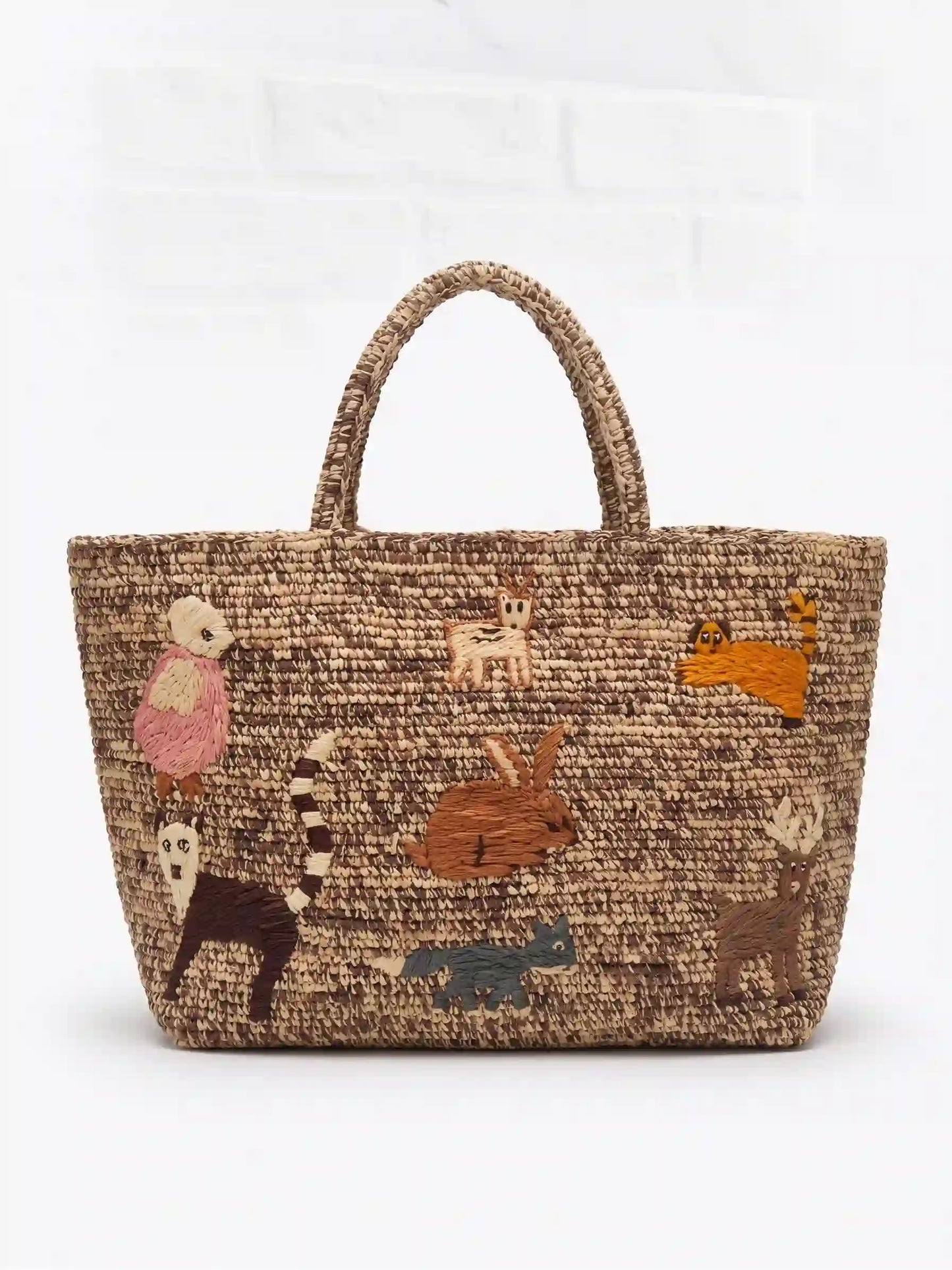 Embroidered Woodland Woven Tote