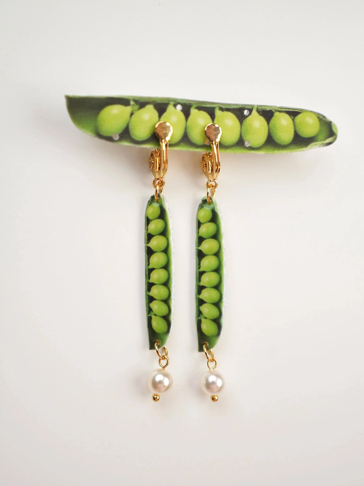 "Garden Secret" Resin Pea Pod Statement Earrings