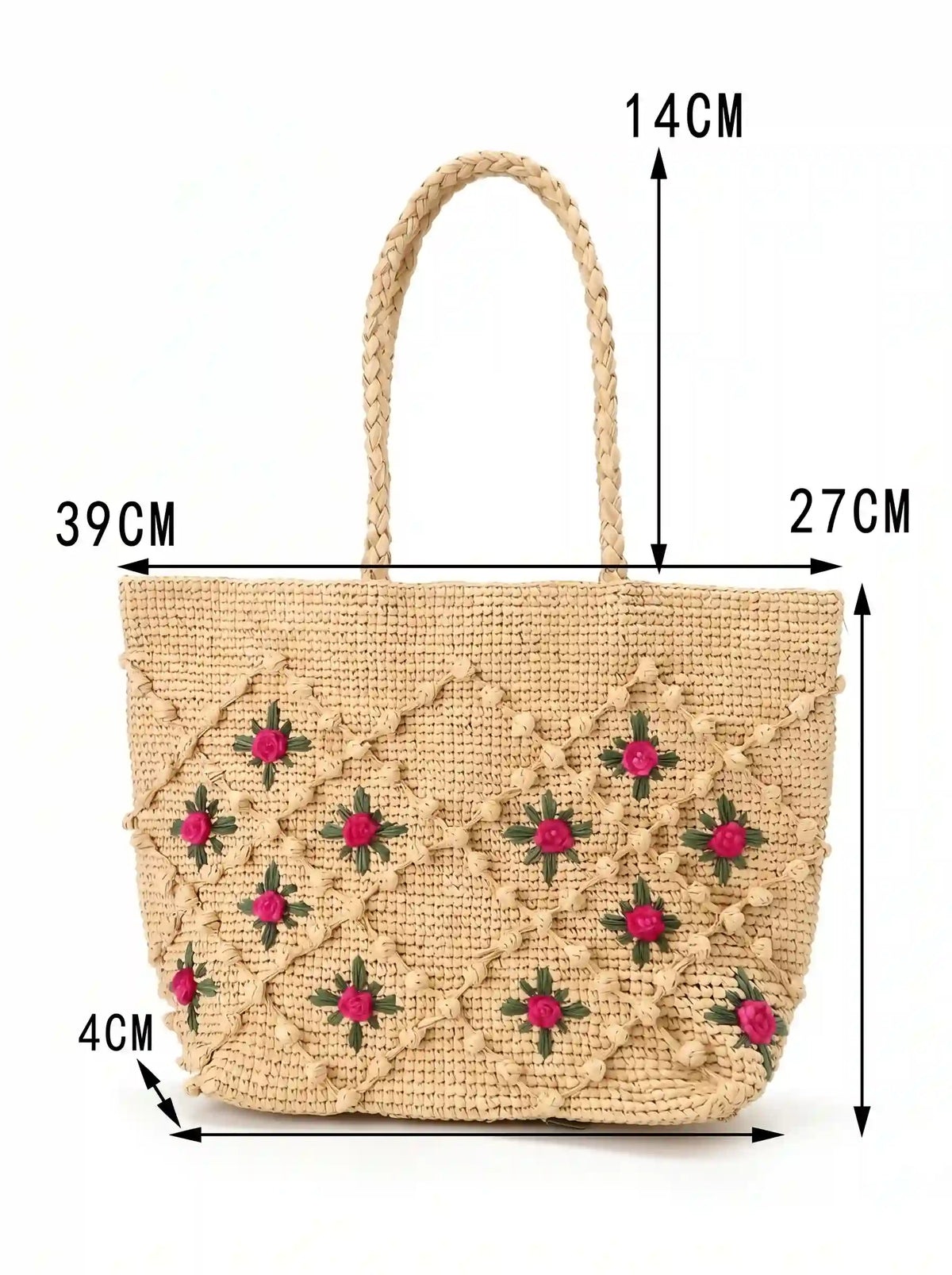 Handwoven Rose Raffia Tote Bag