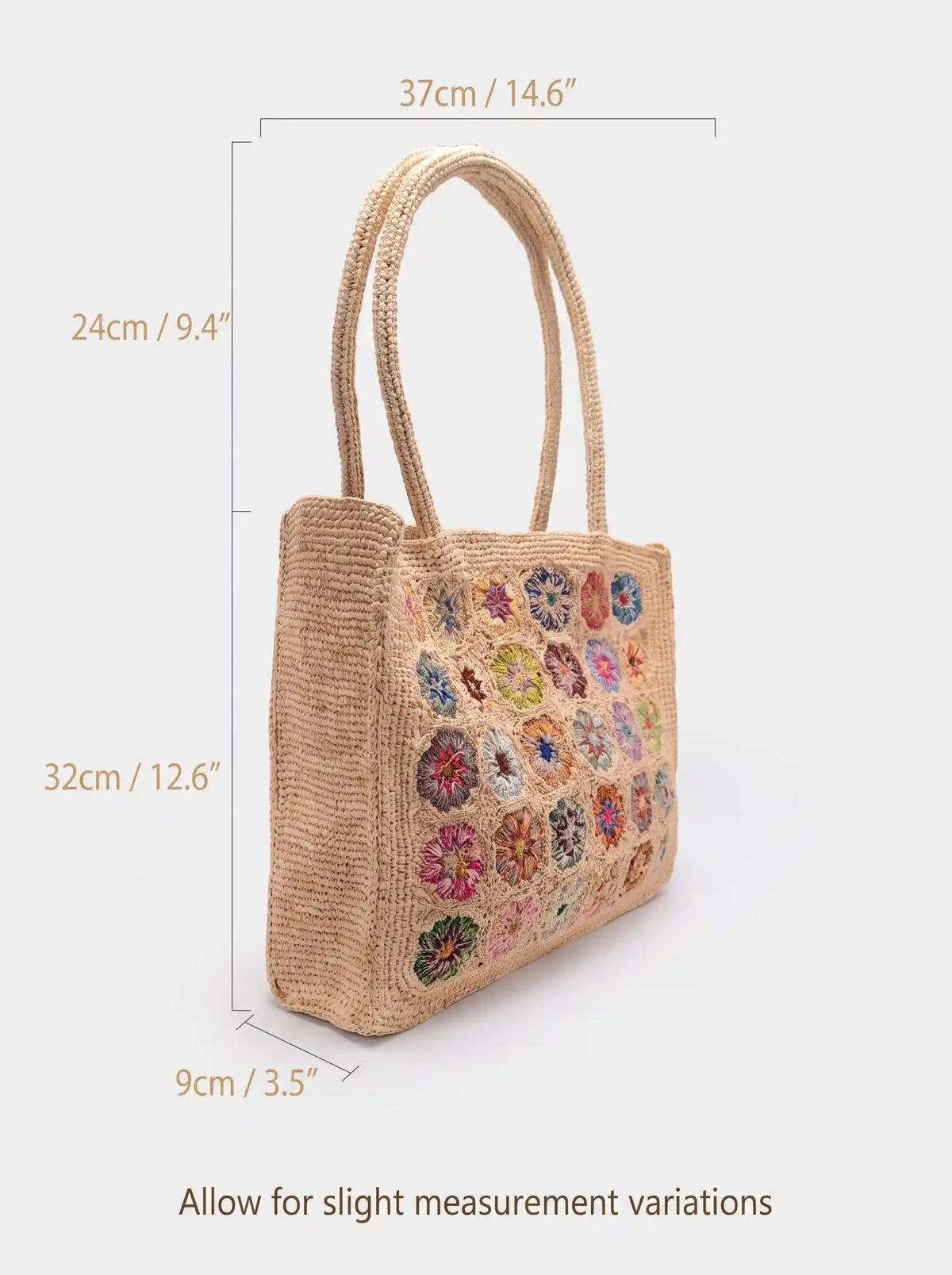 Handmade Floral Crochet Raffia Tote Bag