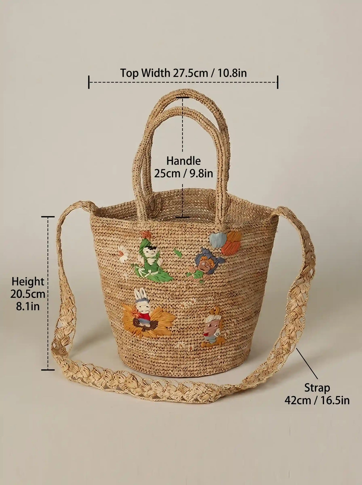 The Fiorella Embroidered Raffia Bucket Bag