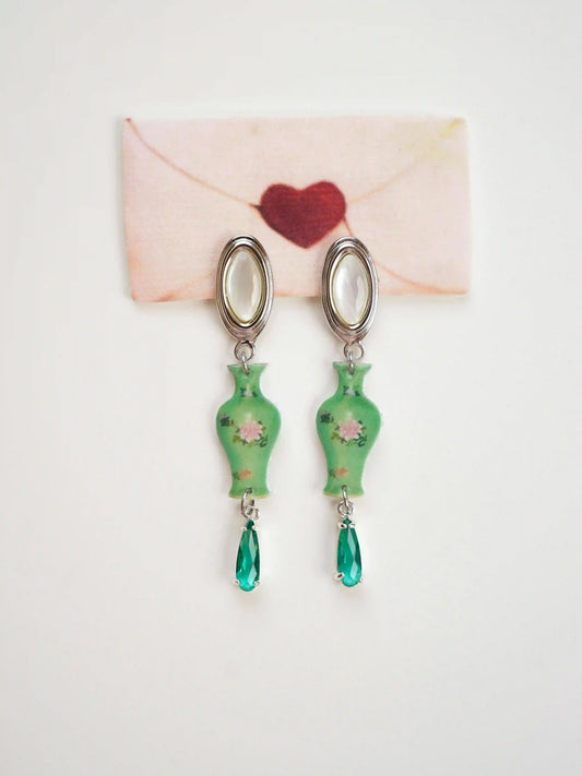 Green Porcelain Drop Earrings