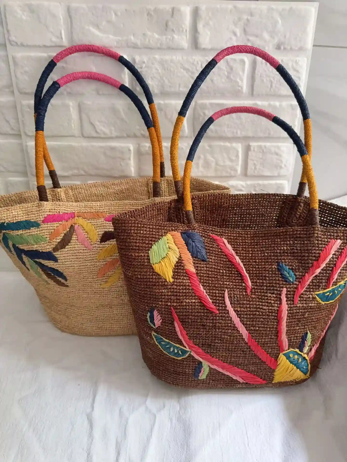Embroidered Raffia Bag
