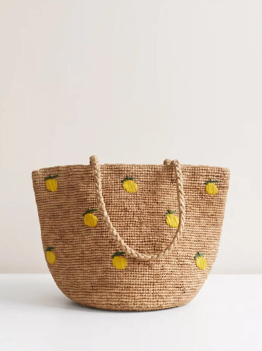Lemon Embroidered Raffia Collection