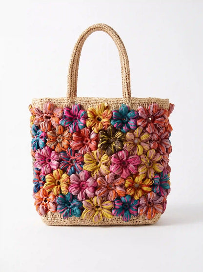 The Artisan 3D Floral Raffia Tote