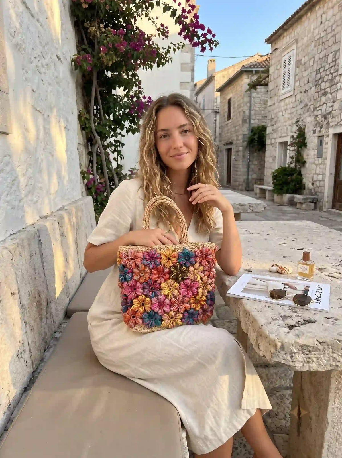 The Artisan 3D Floral Raffia Tote