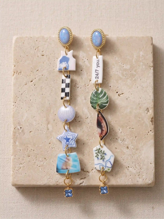 The "Daydream Collage" Asymmetric Statement Earrings