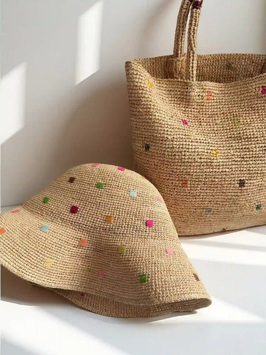 Embroidered Confetti Woven Tote & Hat