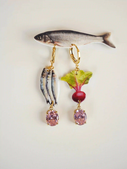 Fisch- und Radieschen-Ohrringe