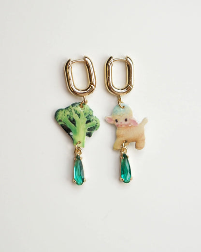 Veggie-Lamm-Charms, ungleiche Ohrringe