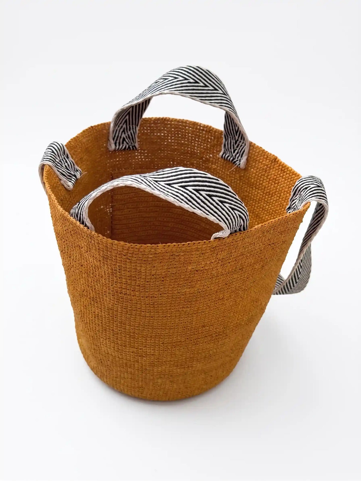 Contrast-Handle Artisan Basket Tote