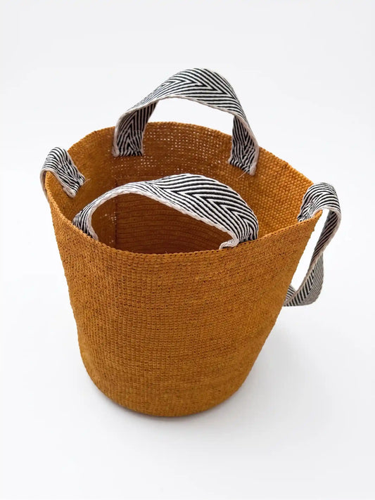 Contrast-Handle Artisan Basket Tote