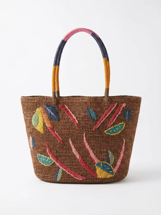 Embroidered Straw Bag