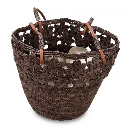Floral Openwork Woven Basket Bag