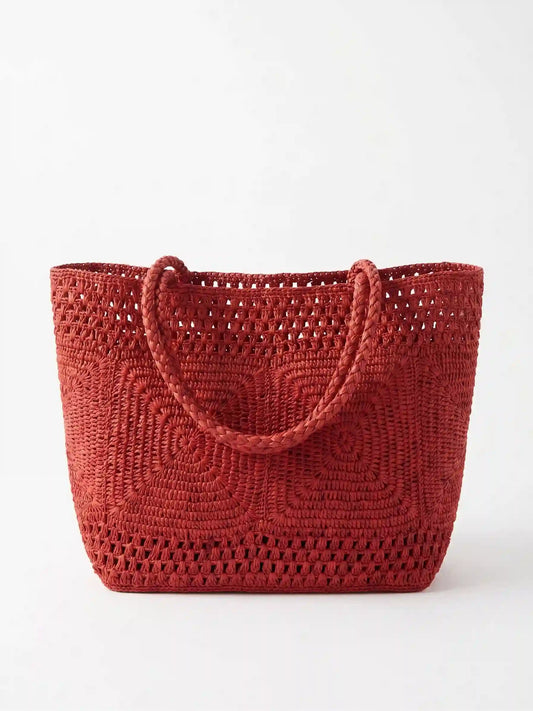 Textured Crochet Raffia Tote