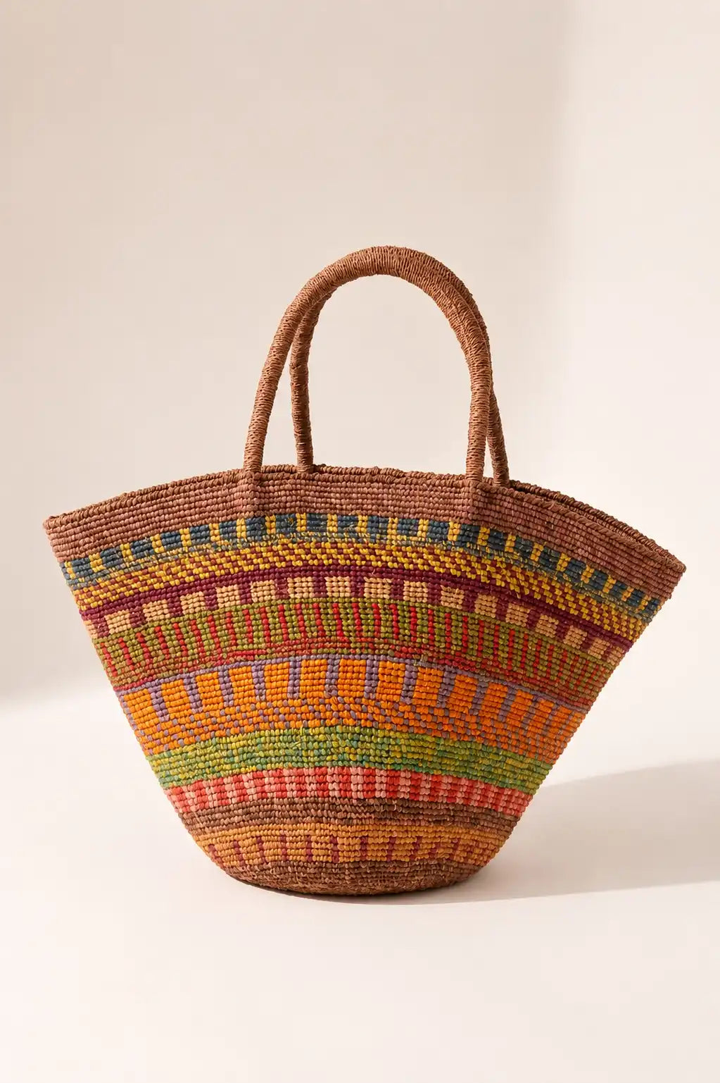 Handwoven Multicolor Raffia Tote Bag