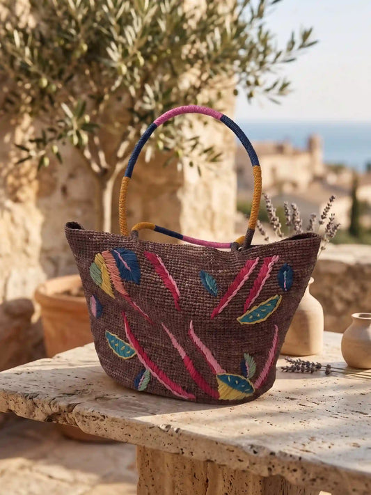 Embroidered Raffia Bag