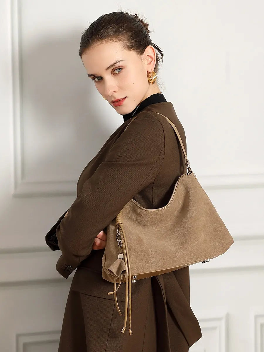 Slouchy Suede Hobo Bag with Braided Tassel