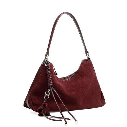 Slouchy Suede Hobo Bag with Braided Tassel