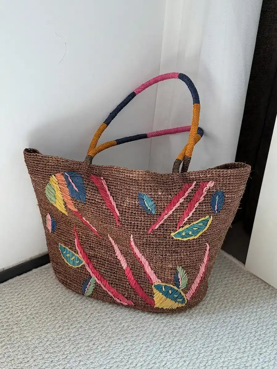 Embroidered Raffia Bag