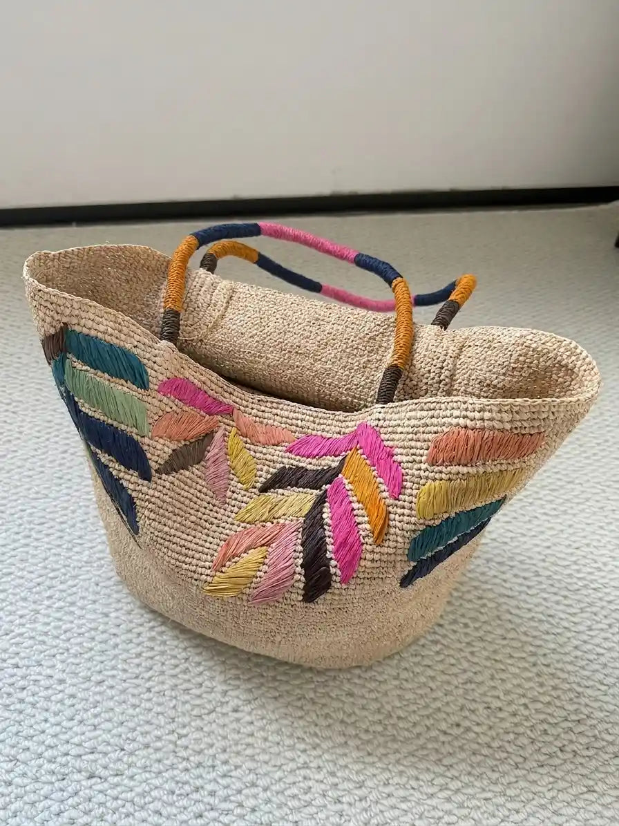 Embroidered Raffia Bag
