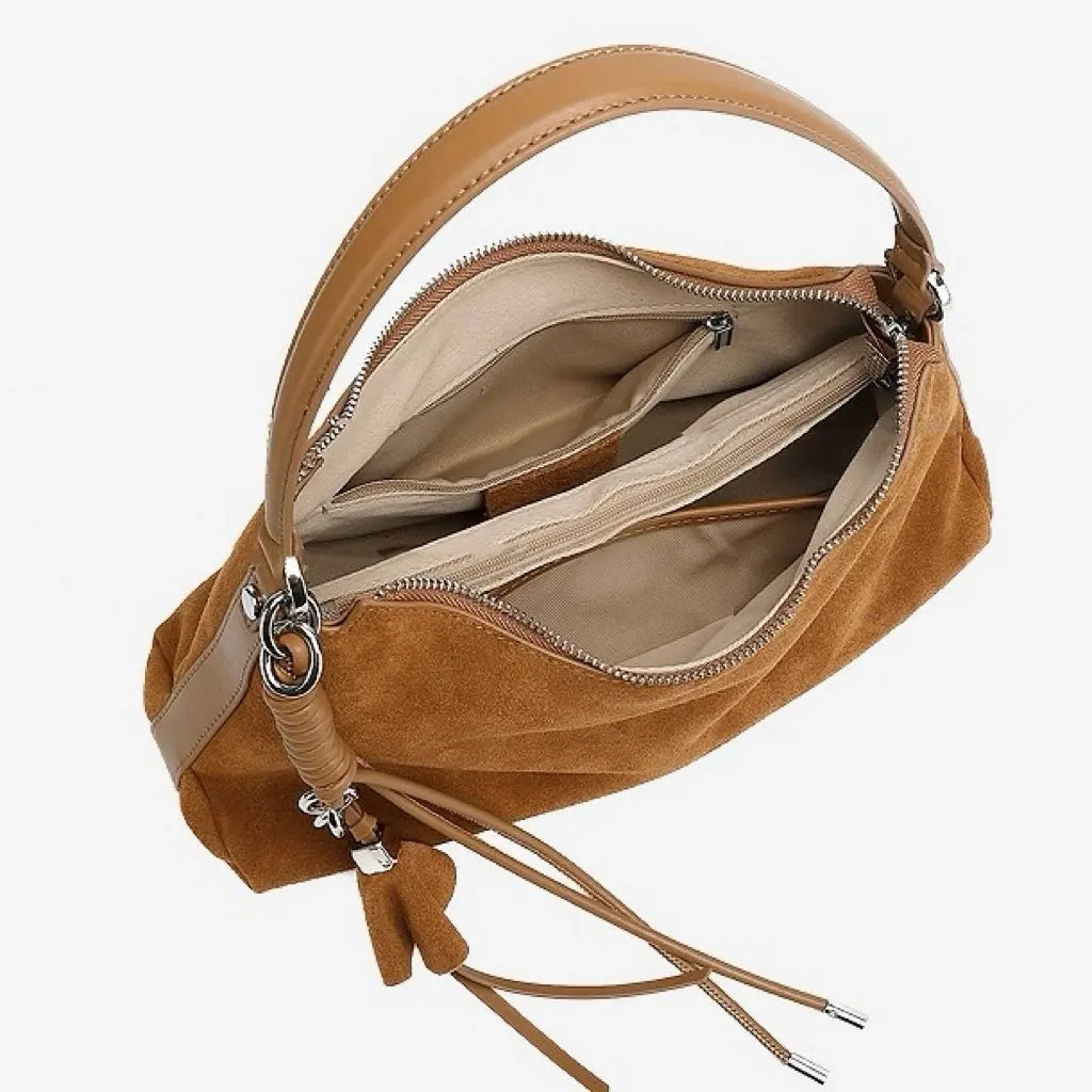 Slouchy Suede Hobo Bag with Braided Tassel