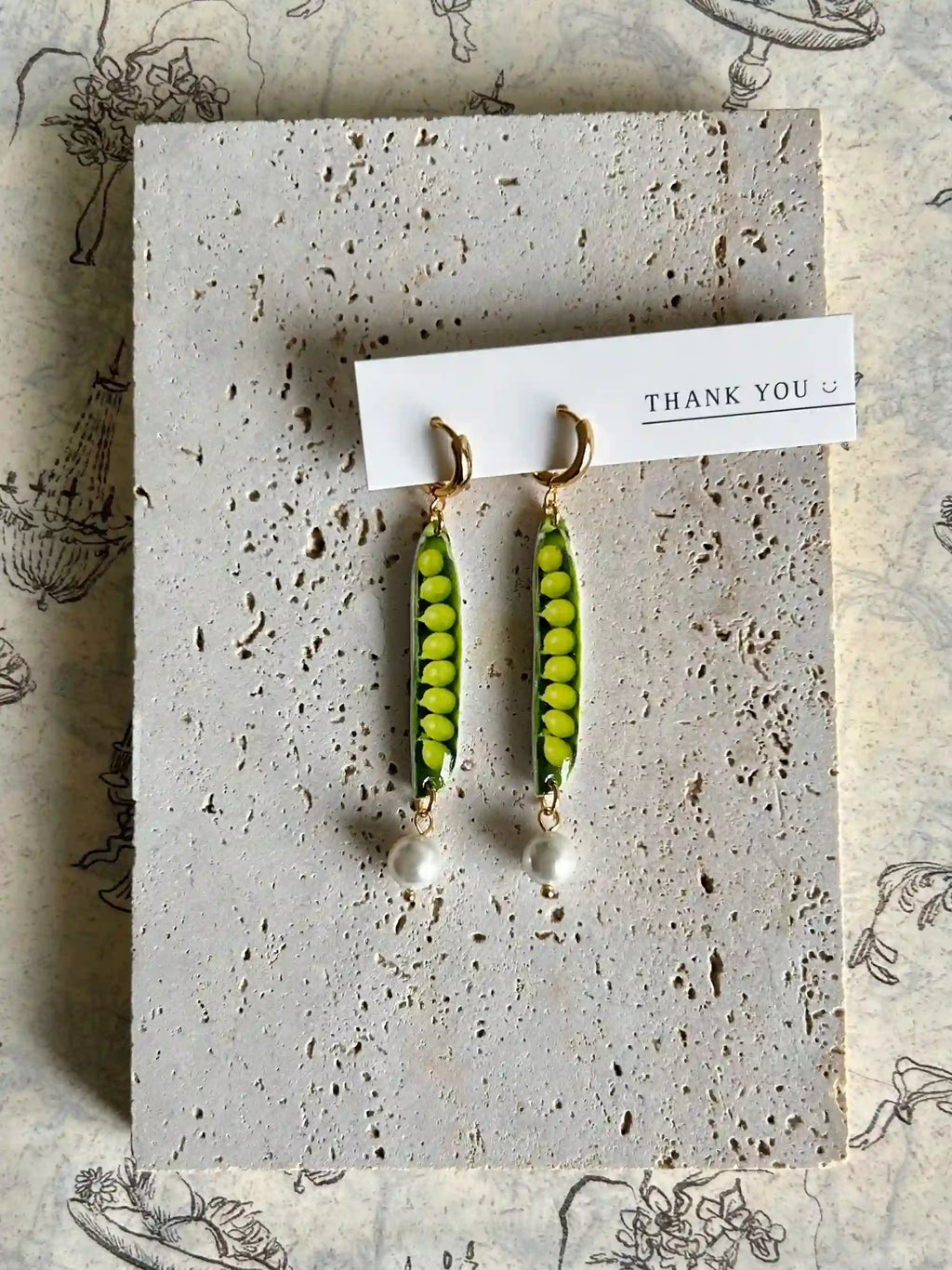 "Garden Secret" Resin Pea Pod Statement Earrings