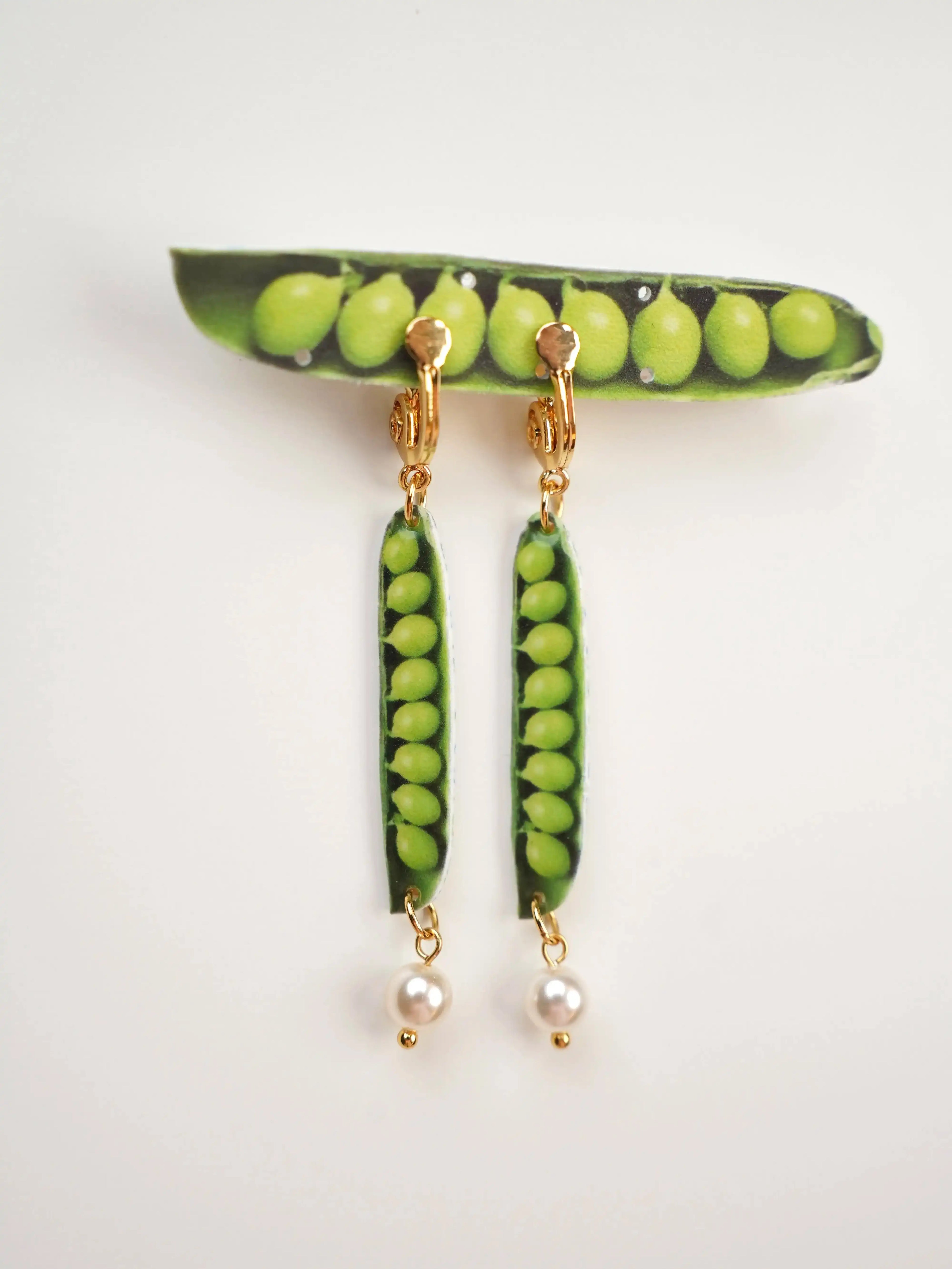 "Garden Secret" Resin Pea Pod Statement Earrings