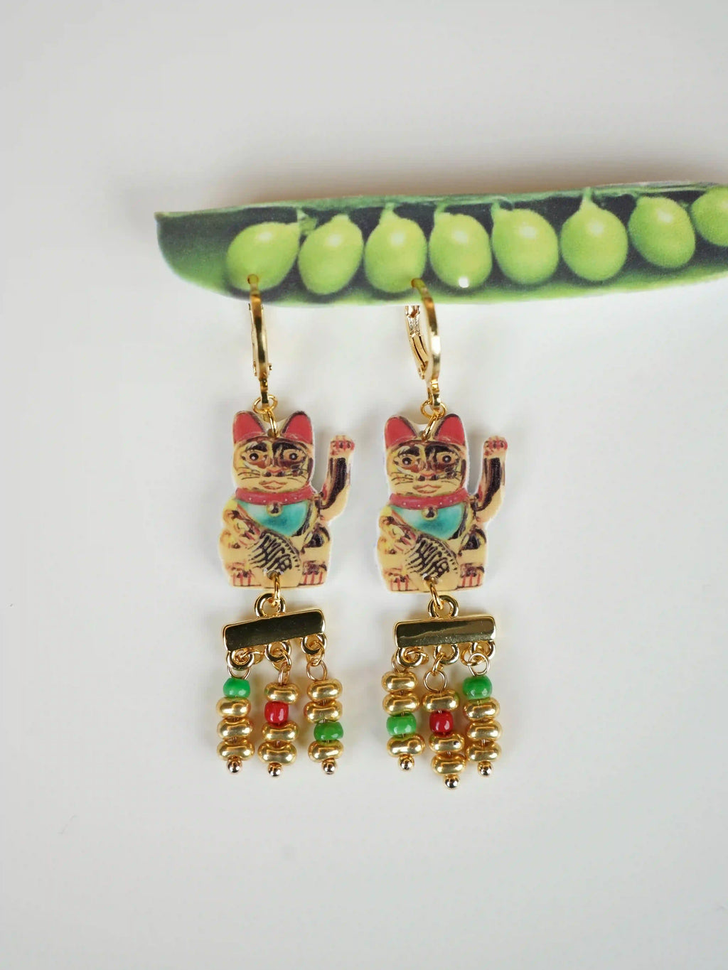 "Fortune's Beckon" Vintage Lucky Cat Tassel Earrings
