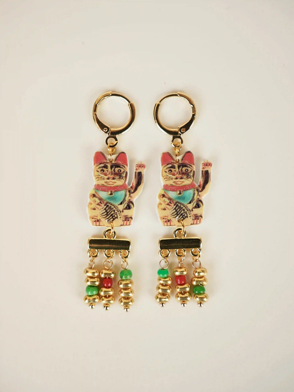 "Fortune's Beckon" Vintage Lucky Cat Tassel Earrings