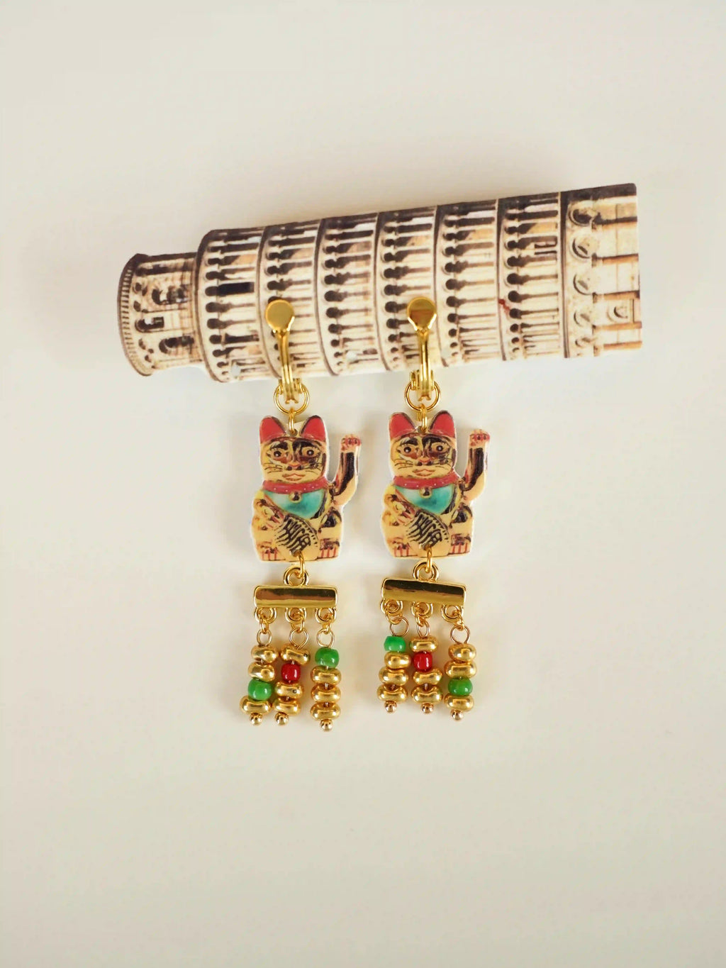 "Fortune's Beckon" Vintage Lucky Cat Tassel Earrings