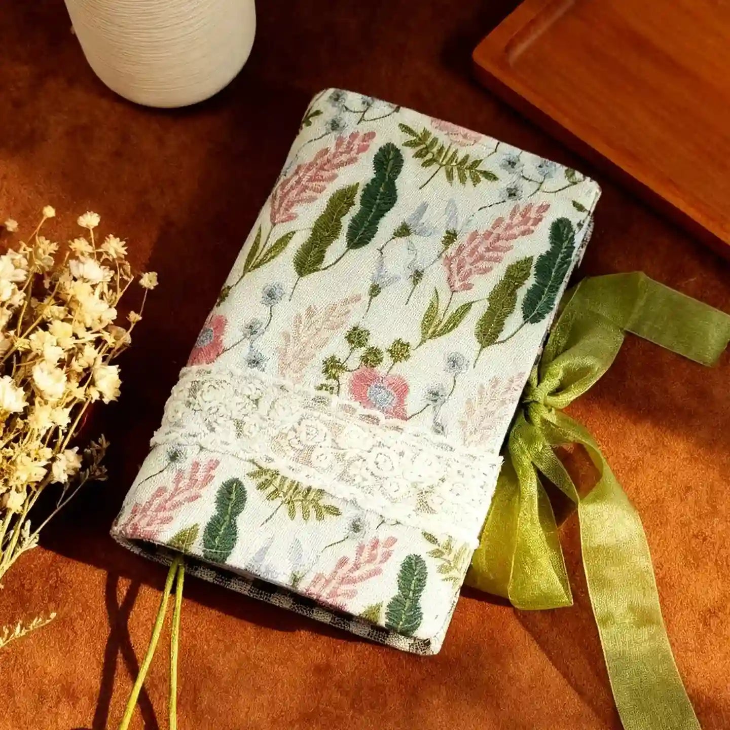 Floral Embroidered Fabric A6 Journal