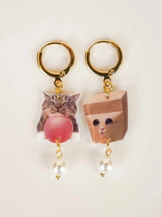 Cat & Paper Bag Earrings