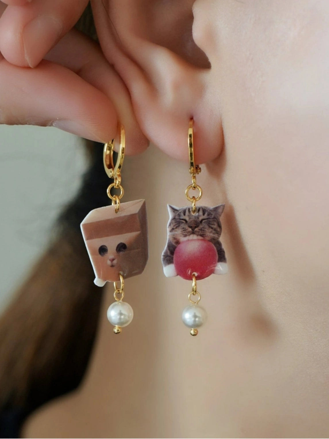 Cat & Paper Bag Earrings