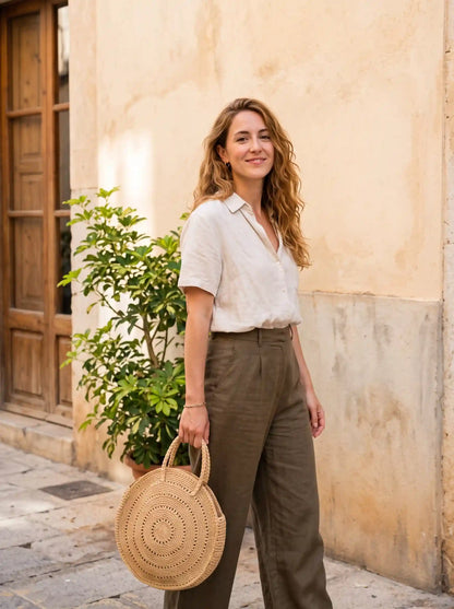 Sunburst Circle Raffia Bag