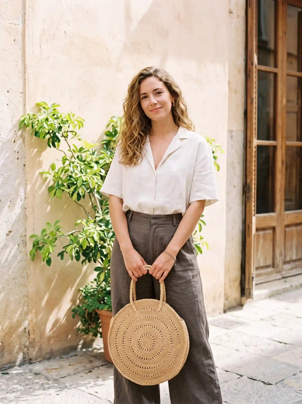 Sunburst Circle Raffia Bag