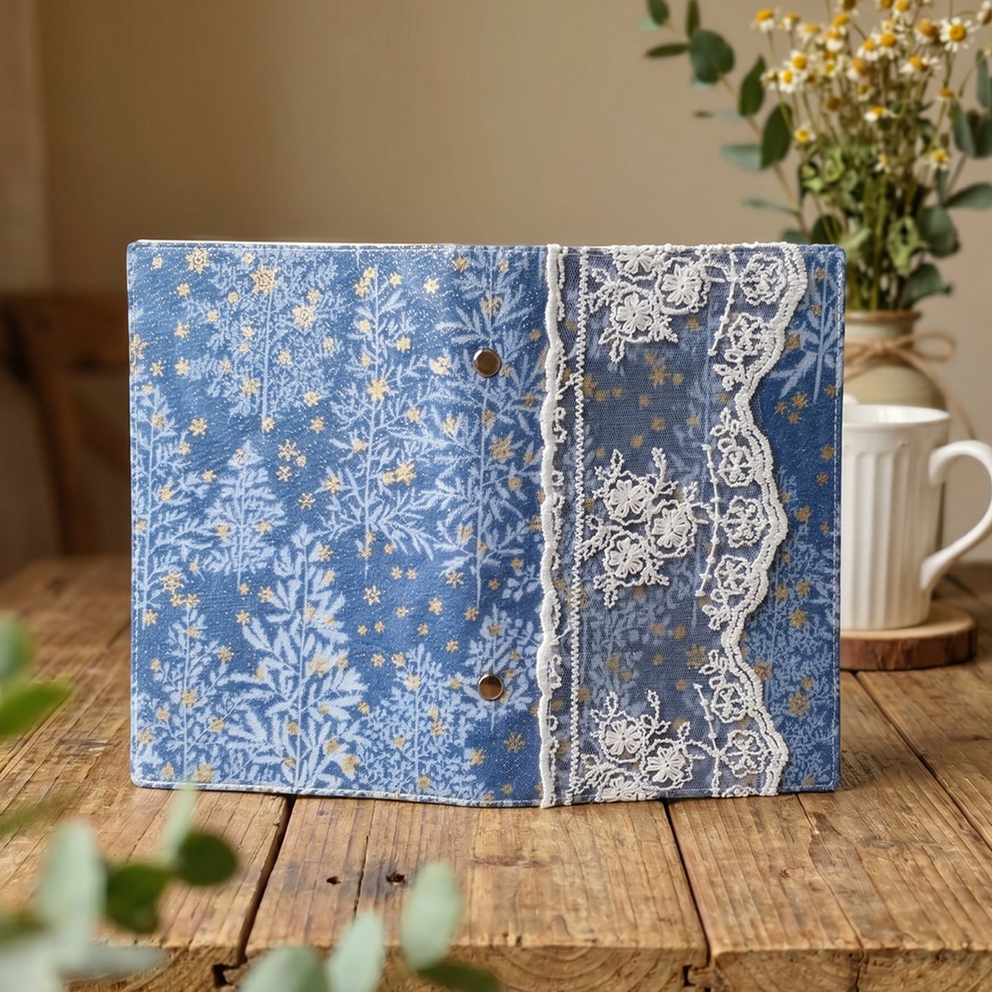 Vintage Blue Floral Fabric A6 Journal