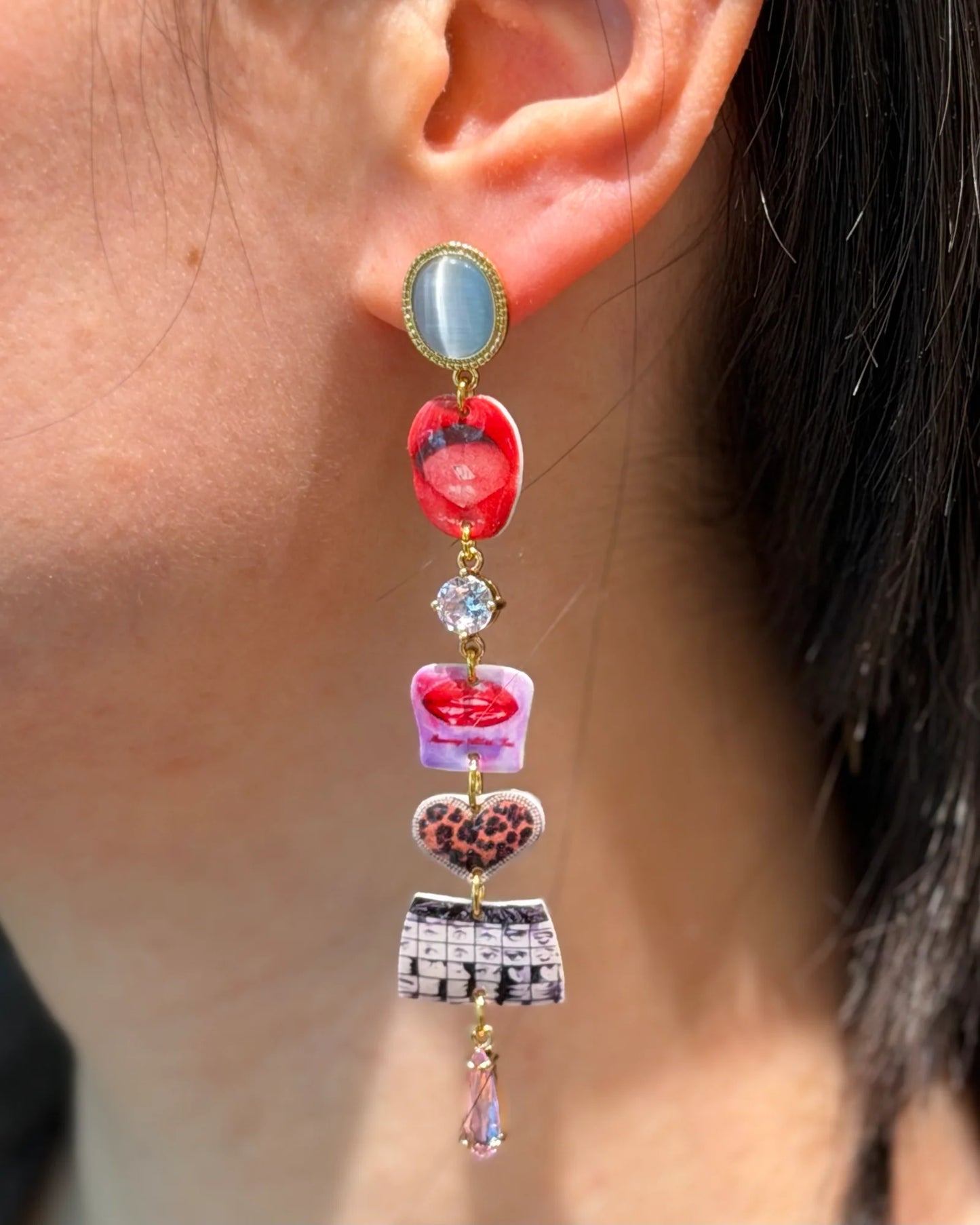 Asymmetrical Pop-Art Dangle Earrings