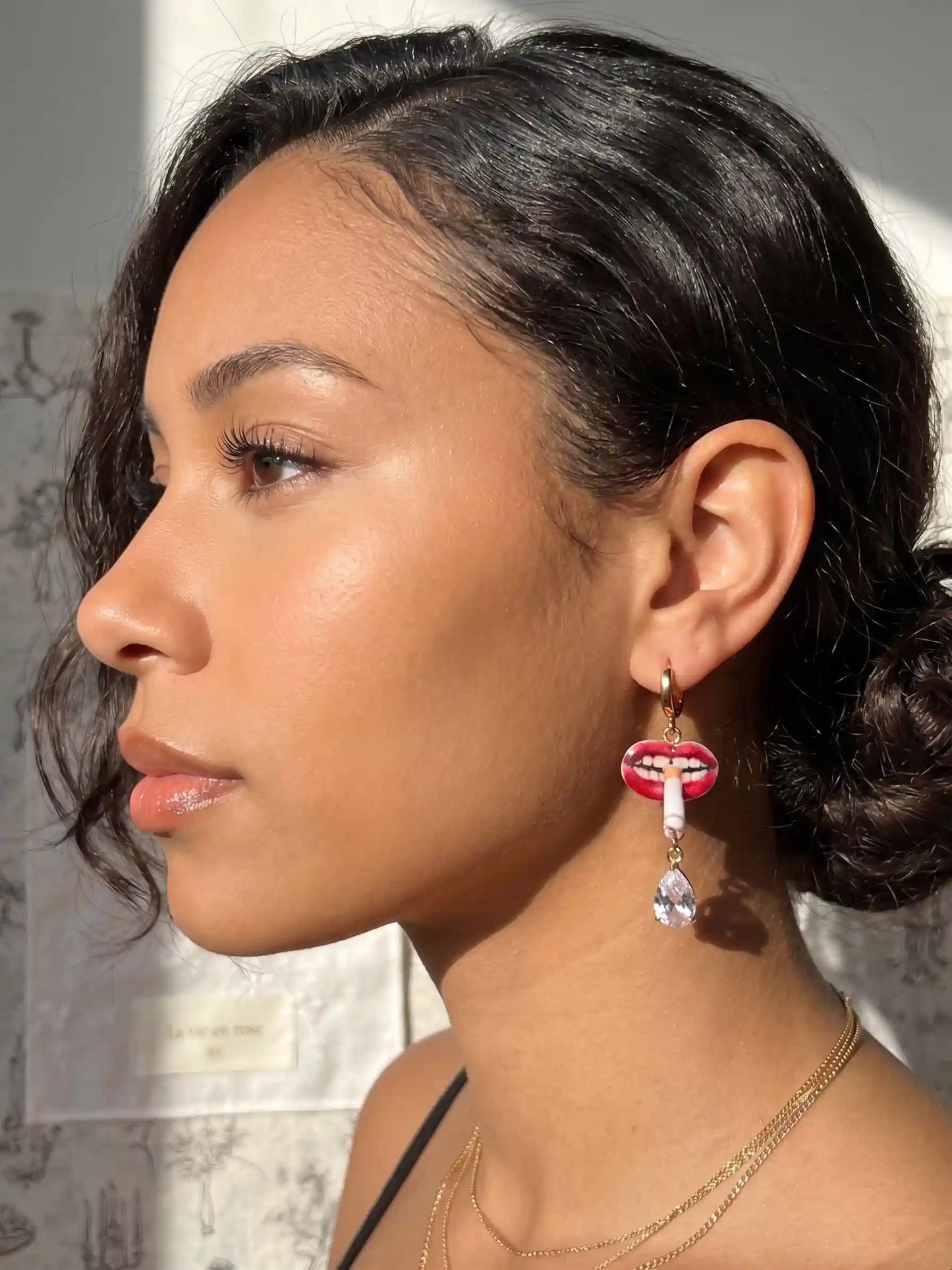 The "Rebel Chic" Lip & Crystal Hoop Earrings