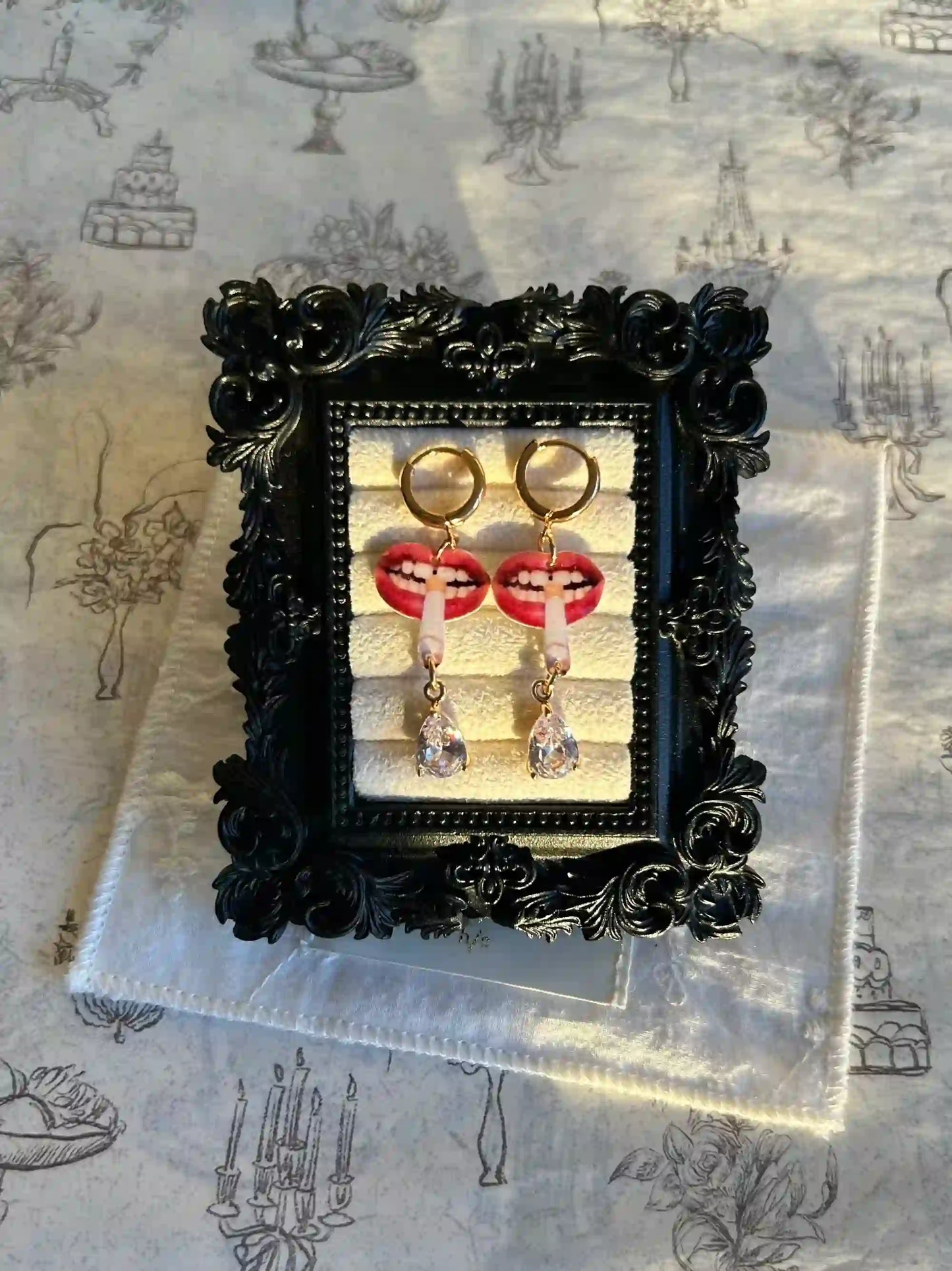 The "Rebel Chic" Lip & Crystal Hoop Earrings