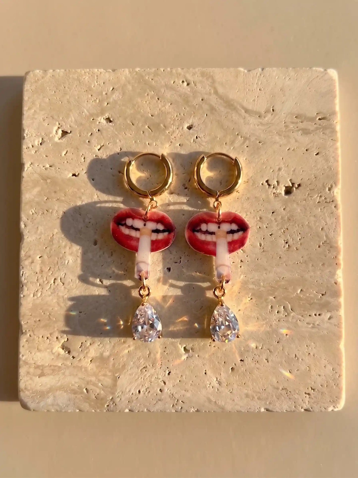 The "Rebel Chic" Lip & Crystal Hoop Earrings