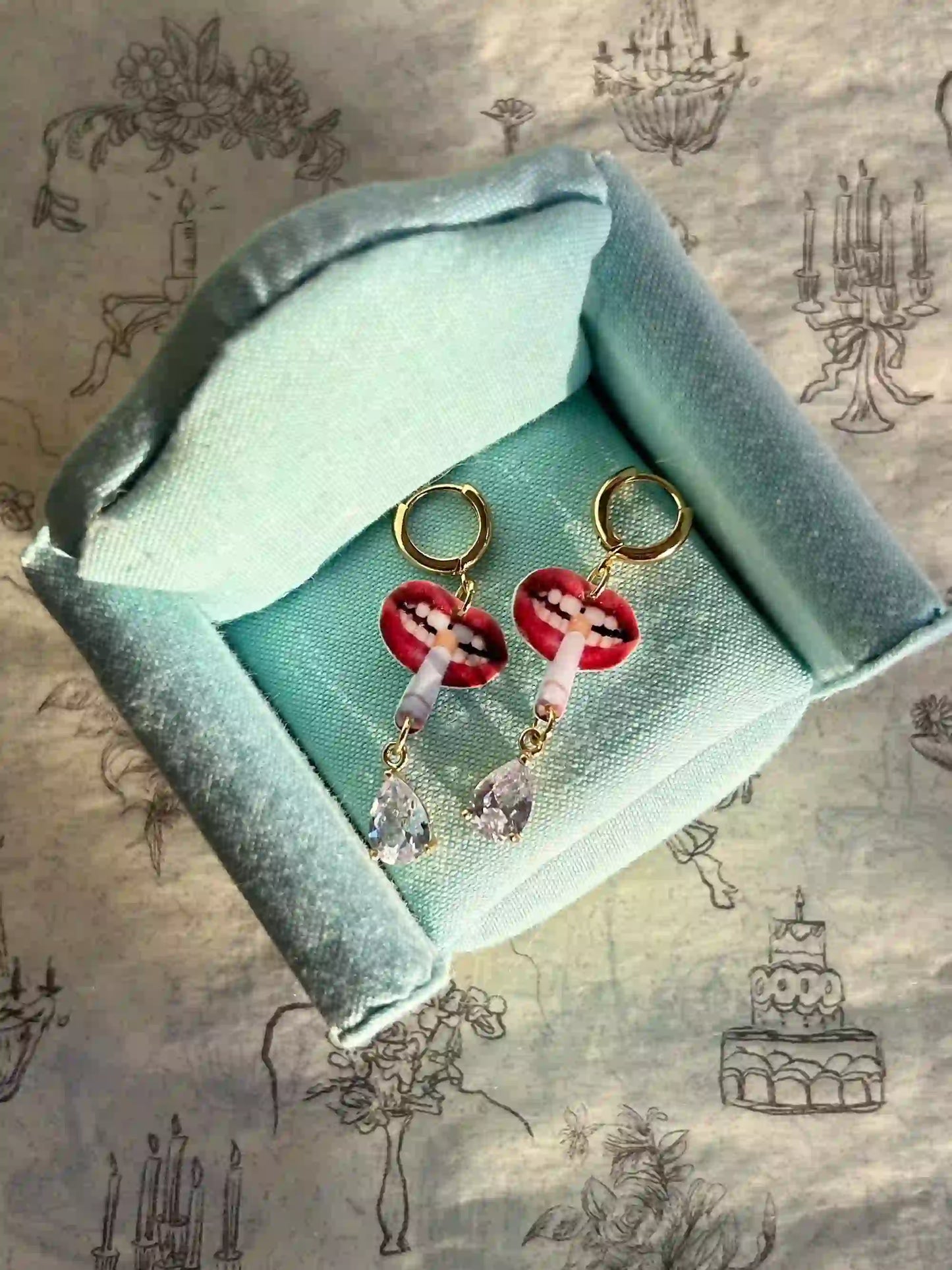 The "Rebel Chic" Lip & Crystal Hoop Earrings