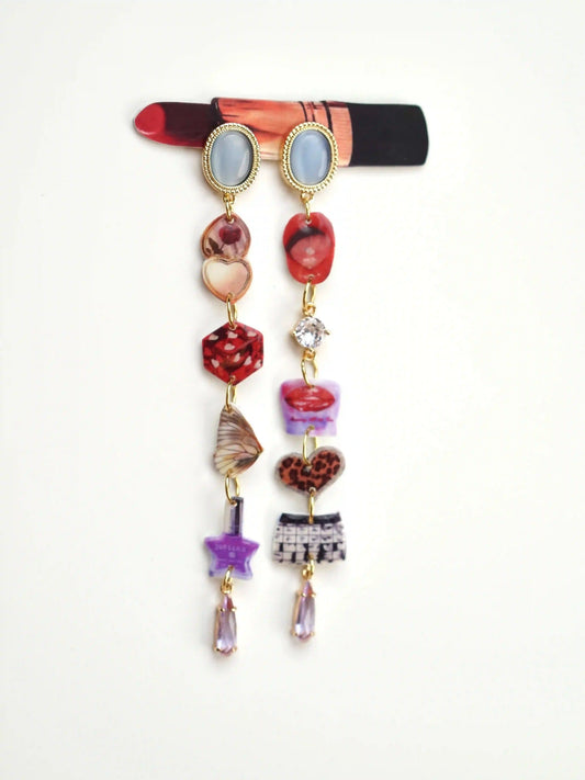 Asymmetrical Pop-Art Dangle Earrings