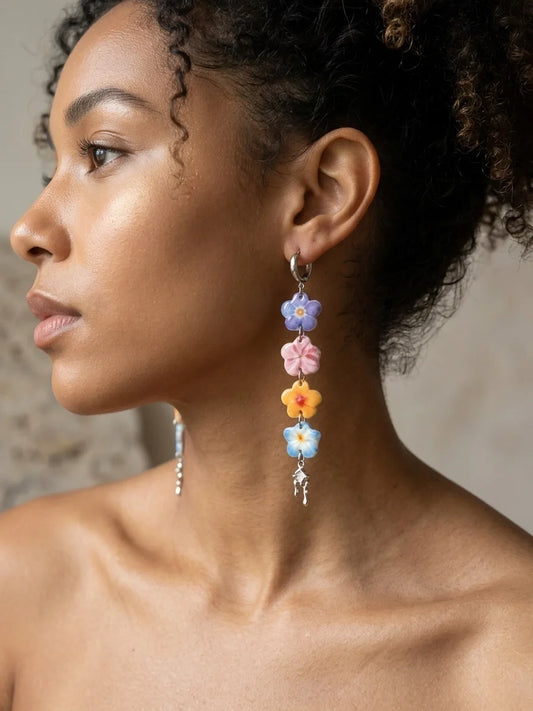 "Dopamine Dream" Y2K Floral & Liquid Metal Drop Earrings