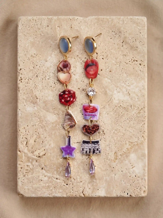 Asymmetrical Pop-Art Dangle Earrings