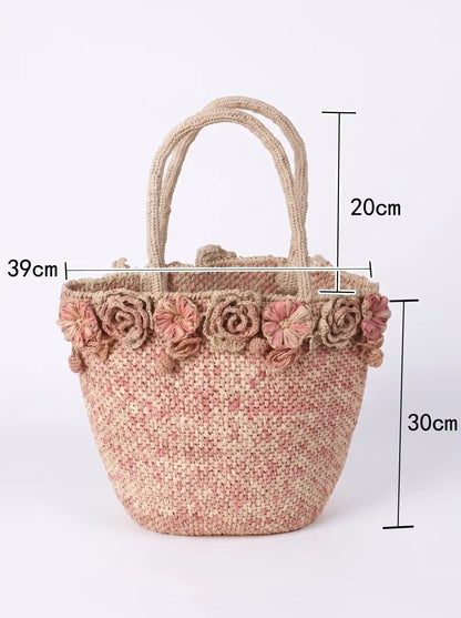 The Roseraie Handcrafted Floral Raffia Basket Tote