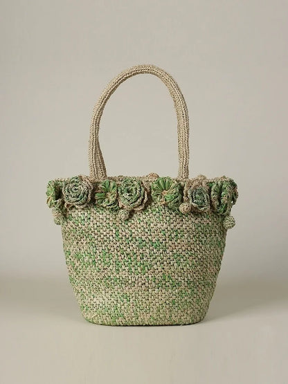 The Roseraie Handcrafted Floral Raffia Basket Tote