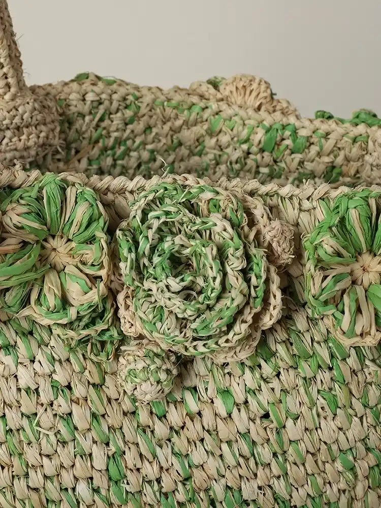 The Roseraie Handcrafted Floral Raffia Basket Tote
