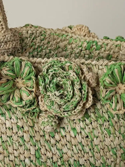 The Roseraie Handcrafted Floral Raffia Basket Tote